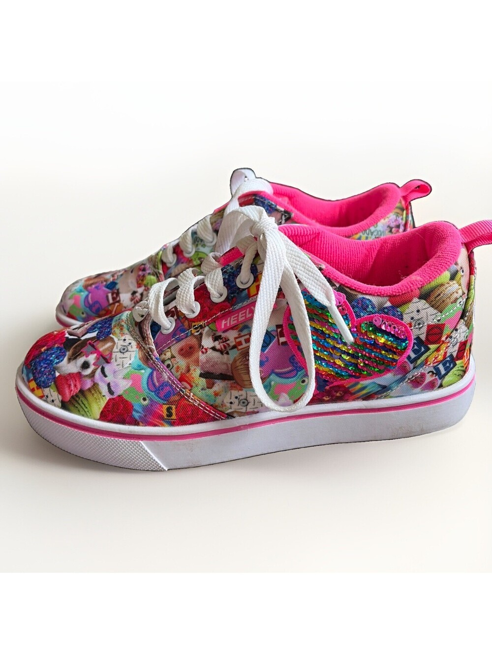 Heelys Kids Roller Sneakers w/ Wheels Multicolor Pink White Lace Up Size Y4 W5